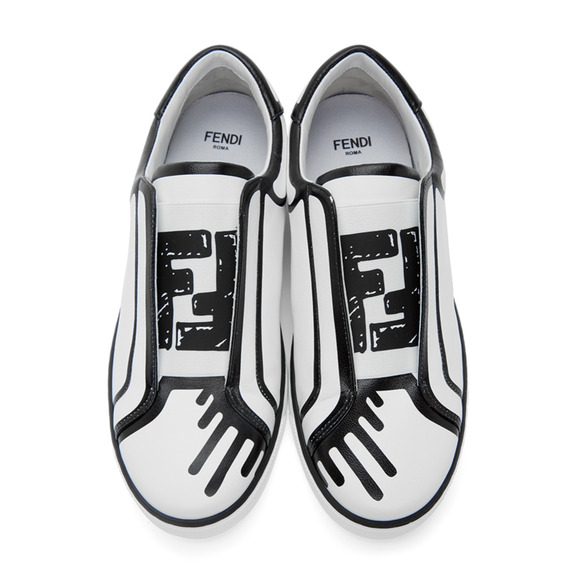 Fendi Joshua Vides Black White Leather Logo Low Top Slip On Trainer Sneaker 37 - Picture 7 of 11